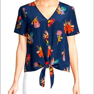 Madewell | Bird of Paradise Tie Front Silk Top | size small